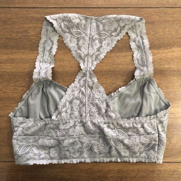 Free People Intimately Grey Racerback Lace Bralette Bra Size Medium - Picture 6 of 11